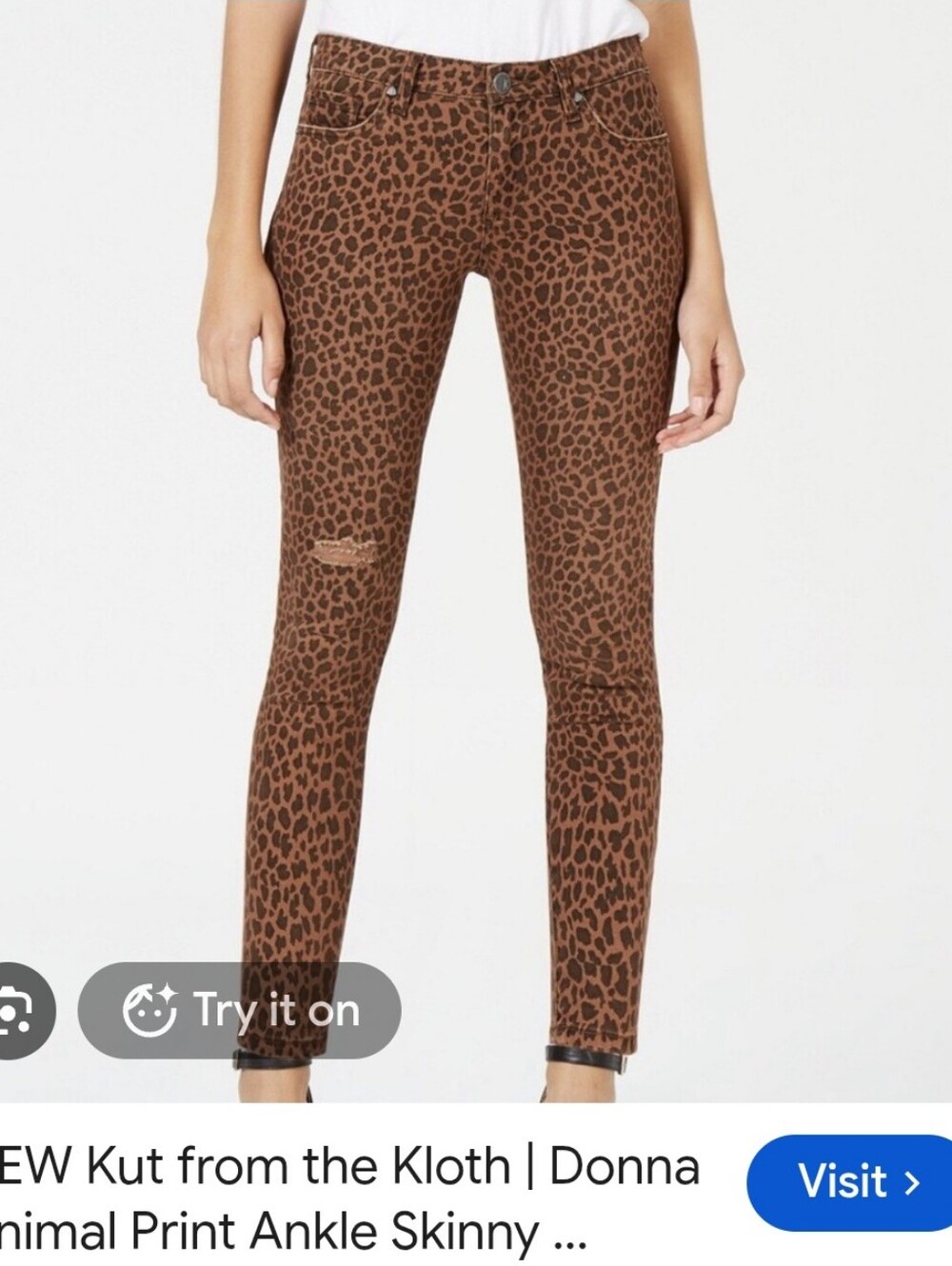 KUT from the Kloth Donna Ankle Skinny Leopard Print Distressed Jeans Size 8 #745